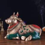 Brass Sitting Nandi Statue | 13" Width | Right Leg Raised | Traditional Stonework | Sacred Hindu Art | Premium Collection | Jaipurio